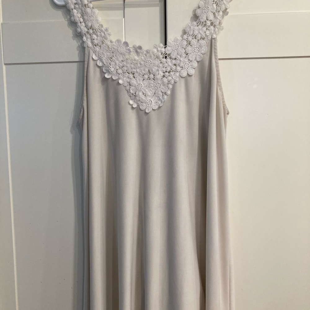 WinWin Cream Mini Dress with White Floral Lace front and back full panel